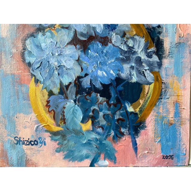 Original-Moonlit Dahlias in Blue-Jardin d'Hiver Series-Shizico Yi-British Awarded Artist For Sale - Image 15 of 17
