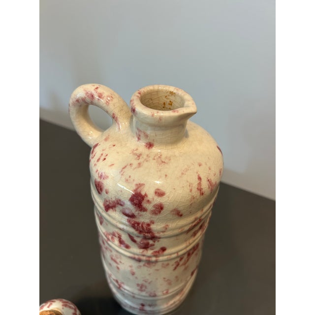 Vintage Mohawk R-4 Cranberry Spongeware Stoneware Jug – Mid-Century Advertising Liquor Bottle With Original Cork For Sale - Image 9 of 10