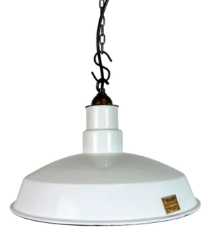 Industrial White Enamel Factory Pendant Lamp from Quadrangle Mfg. Co., 1960s