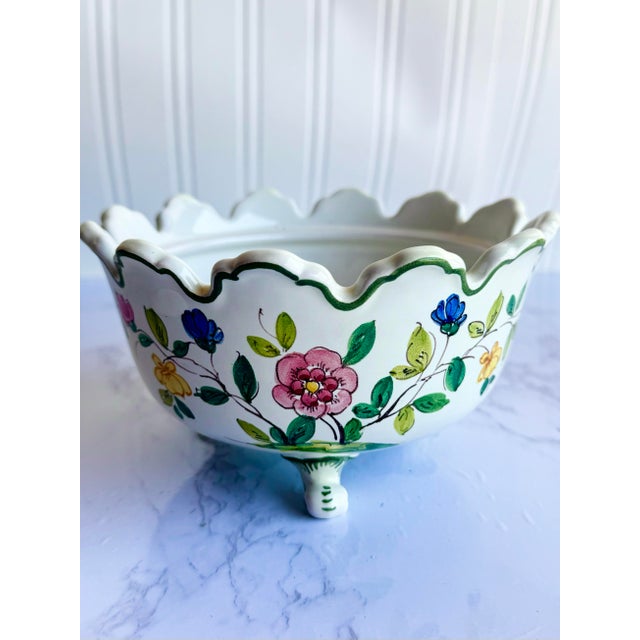 White Hand Painted Vintage Italian Lidded Dish With Flowers For Sale - Image 8 of 11