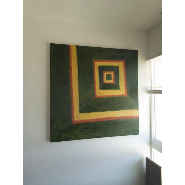 Textile Large 48” X 48” Oil Painting Titled Hall of Good Luck by Artist Brandt Leeds For Sale - Image 7 of 9
