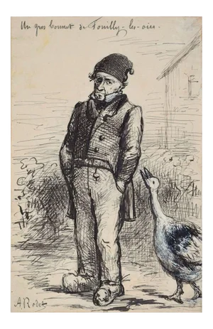 Un Gros Bonnet de Fuilly. Les Oioes - China Ink Drawing by A.C. Rodet - Mid 1800 Mid 19th Century