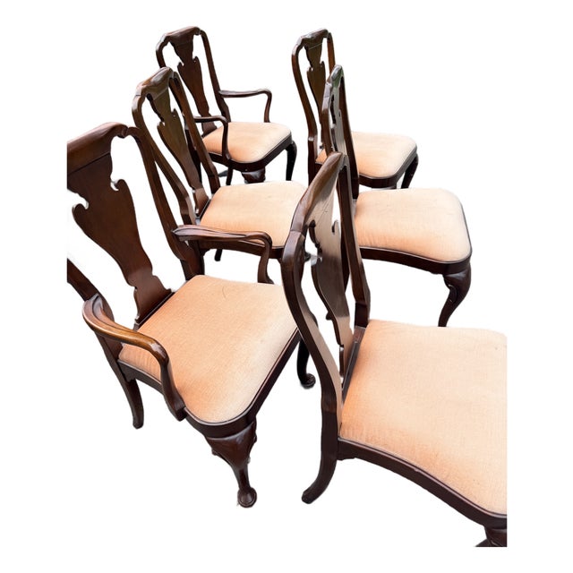 1920s Set of 6 Baker Furniture Historic Charleston Queen Anne Mahogany Dining Chairs For Sale
