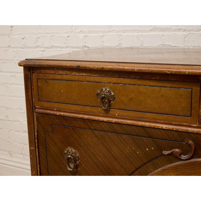 Vintage Art Deco Waterfall Dresser With Decorative Inlay and Ring Pulls For Sale - Image 10 of 12