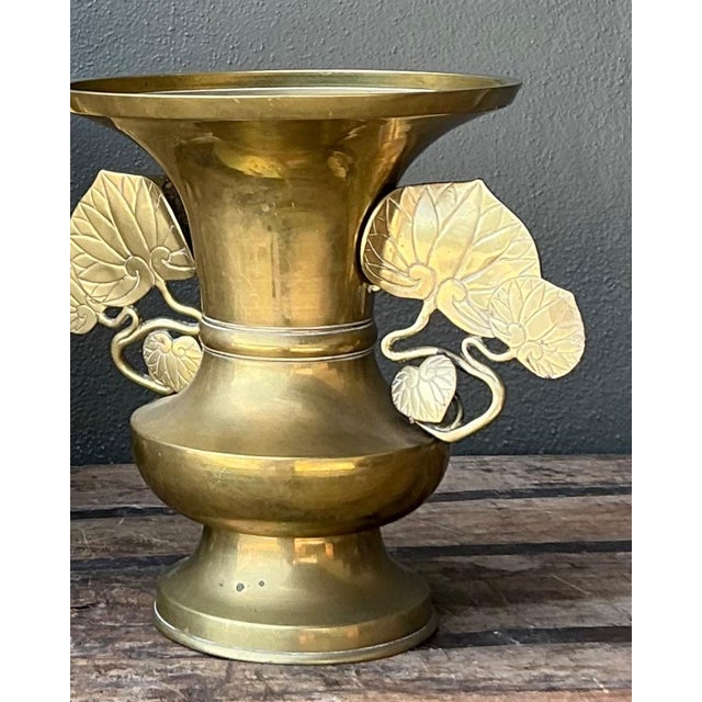 Vintage Brass Ginko Motif Vases - A Pair For Sale In West Palm - Image 6 of 16