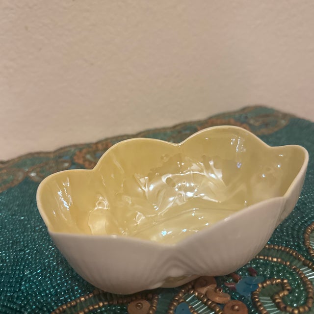 Yellow Mid-Century Irish Parian China "New Shell" Yellow Lustre Bon Bon Dish For Sale - Image 8 of 11