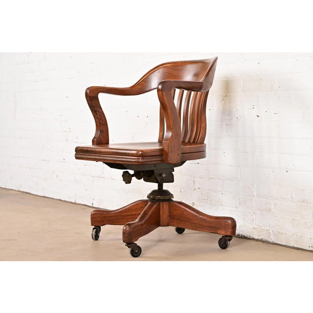 Mid-Century Modern Arts & Crafts Solid Walnut Executive Swivel Desk Chair by Johnson Chair Co. For Sale - Image 3 of 12