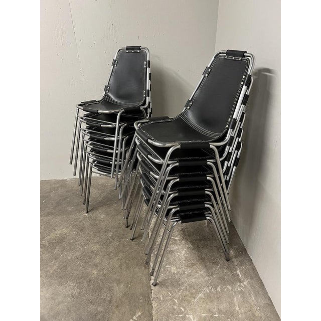 Black Leather Dining Chairs by Charlotte Perriand for Les Arcs, 1960s, Set of 12 For Sale - Image 9 of 10