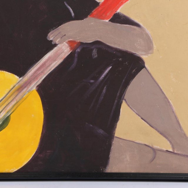 Modern Mae Engron (Indiana, 1933-2007) Large Scale Oil on Canvas of Figure With Musical Instrument For Sale - Image 3 of 7