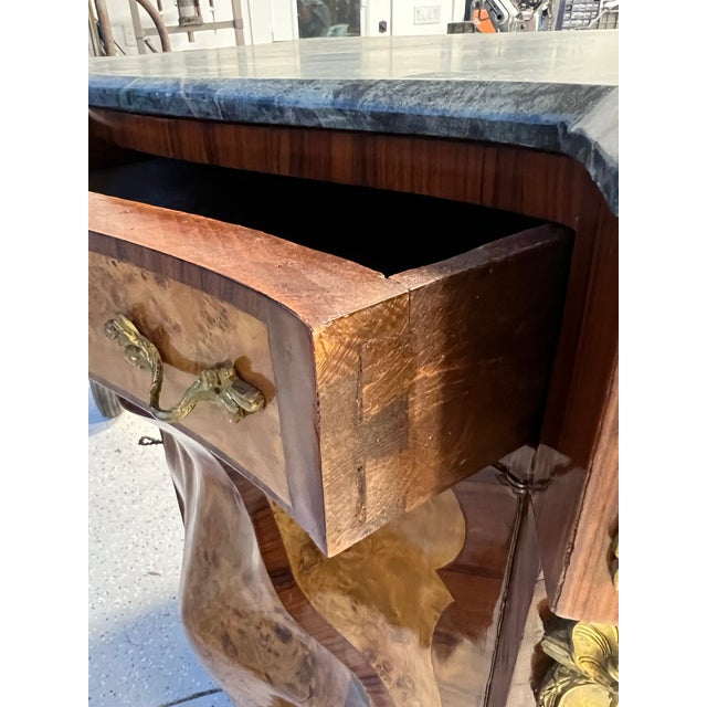 Wood Antique Victorian-Style Sideboard, Featuring Burr Walnut With Marquetry Inlay, Ormolu (Gilt Bronze) Mounts, and a Marble Top. For Sale - Image 7 of 12