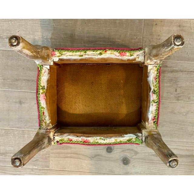 Vintage Louis XV Style Floral Ottoman Footstool – Matches Bergère Chair Set For Sale In Tampa - Image 6 of 6