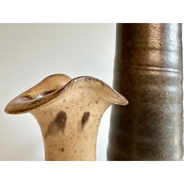 Boho Chic Hand-Thrown Slim Studio Ceramic Vases, Germany, 1980s, Set of 2 For Sale - Image 3 of 15