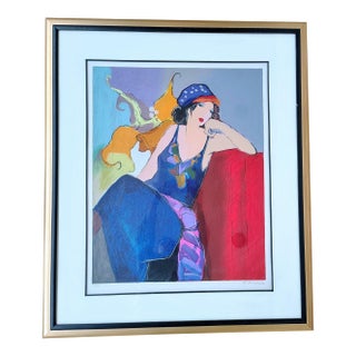 Large Signed Itzchak Tarkay Serigraph - Elegance III - Limited Edition 75/350 - Seated Woman Fine Art For Sale