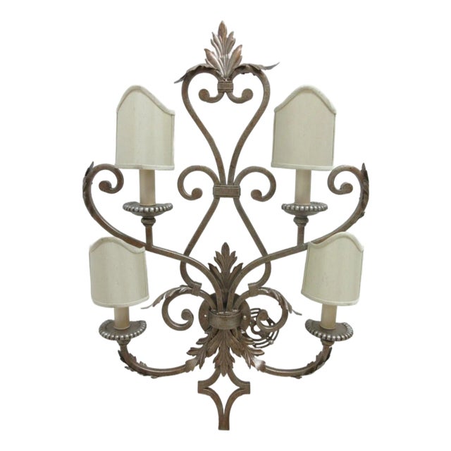 1990s Fine Art Lamps French Regency Wrought Iron Acanthus Leaf Wall Sconce Lamp B For Sale