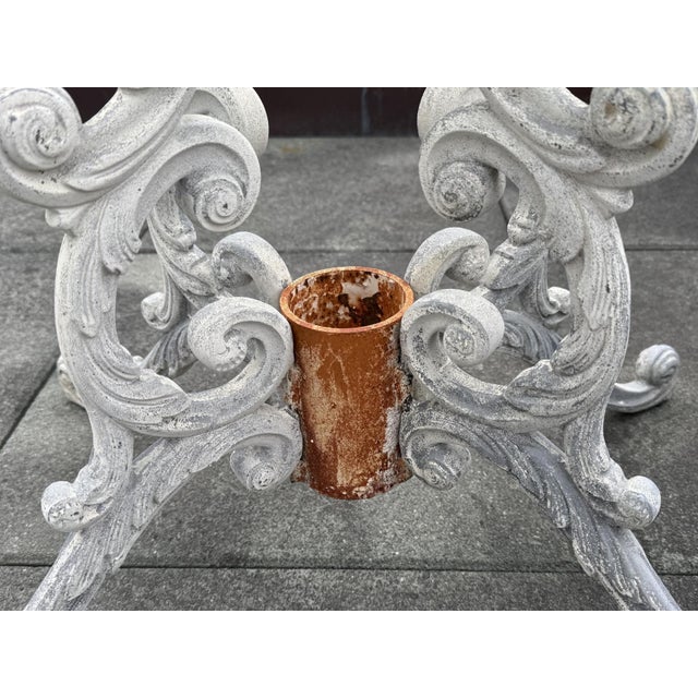 1950s Vintage Rococo-Style Painted Cast-Iron Pedestal Table With Round Glass Top For Sale - Image 5 of 15