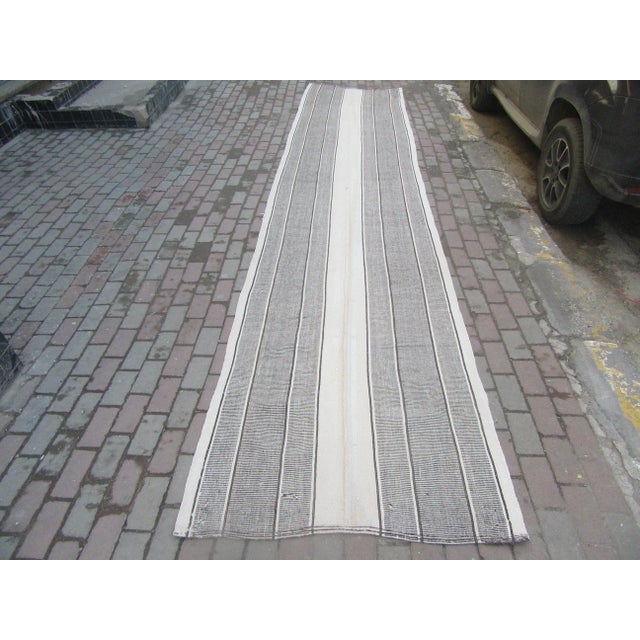 Gray Vintage Gray & White Kilim Runner For Sale - Image 8 of 11