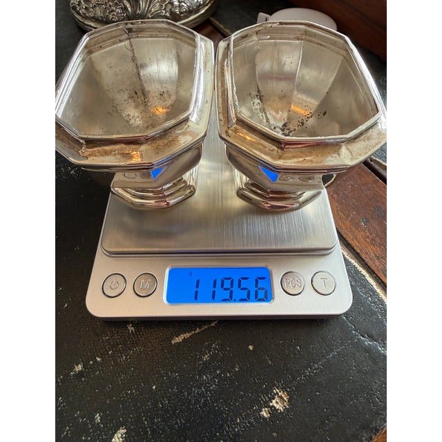 1930s Pair of Large English Sterling Silver Salt Cellars Cobalt Liners Birmingham 1932-3 For Sale - Image 10 of 10
