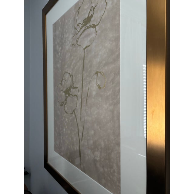 Watercolor artwork with sepia wash background and gold foil floral. Frame is a copper gold finish. All original direct...