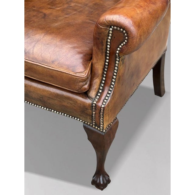 Brown Leather Button Wing Armchair, 1860s For Sale - Image 6 of 11