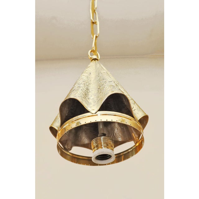 Gold Art Nouveau Hanging Lamp in Brass, 1890s For Sale - Image 8 of 11