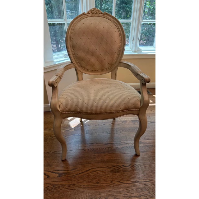 Set of 7 French Louis XVI Style Oval Back Dining Chairs – Distressed Painted Finish & Quilted Upholstery For Sale In Boston - Image 6 of 16