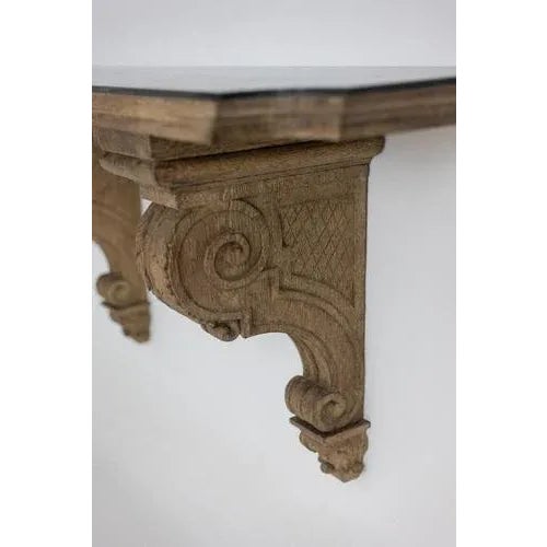 Console in Carved Oak and Marble attributed to Jean-Charles Moreux, 1940s For Sale - Image 3 of 10