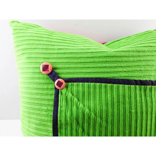 Artist Quilted Green & Pink Monoprint Pillow For Sale - Image 4 of 7