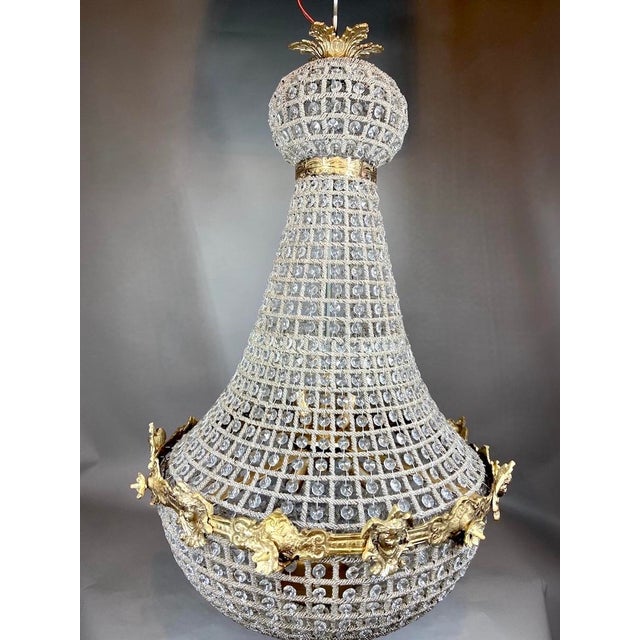 1970s French Louis XVI Gold Bronze Crystal Chandeliers-Pair For Sale - Image 6 of 11