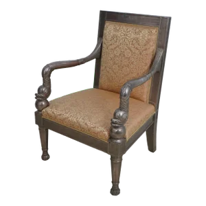 Dolphin Arm Large Silver Leaf Upholstered Throne Chair