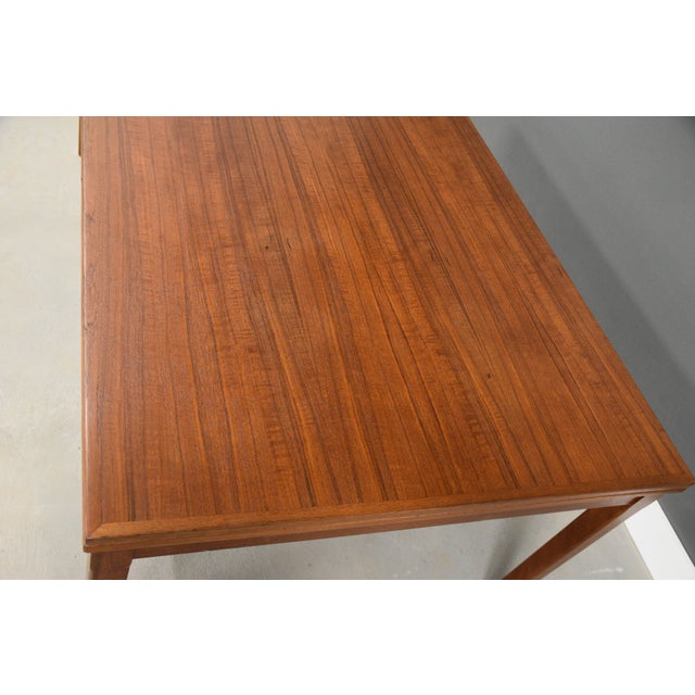 Refinished 71” to 126” Danish Modern Teak Draw Leaf Dining Table For Sale - Image 10 of 11