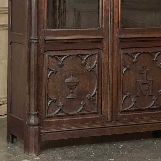 Coffee 19th Century French Gothic Revival Carved Oak Library Bookcase For Sale - Image 8 of 18