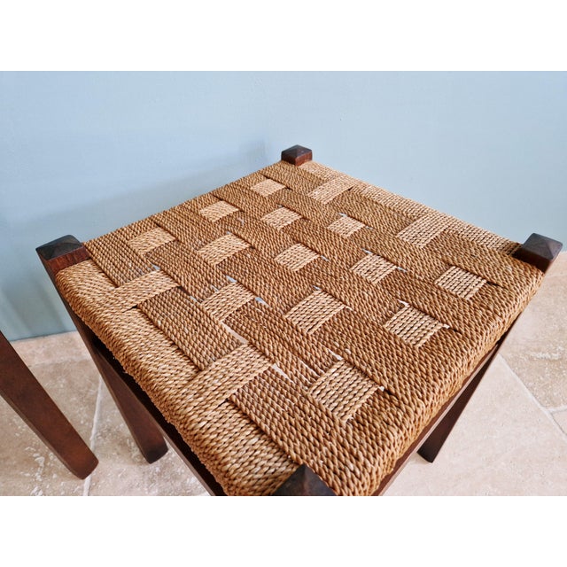 Beige Mid-Century Modern Stools in Beech and Braided Rope, 1950s, Set of 2 For Sale - Image 8 of 15