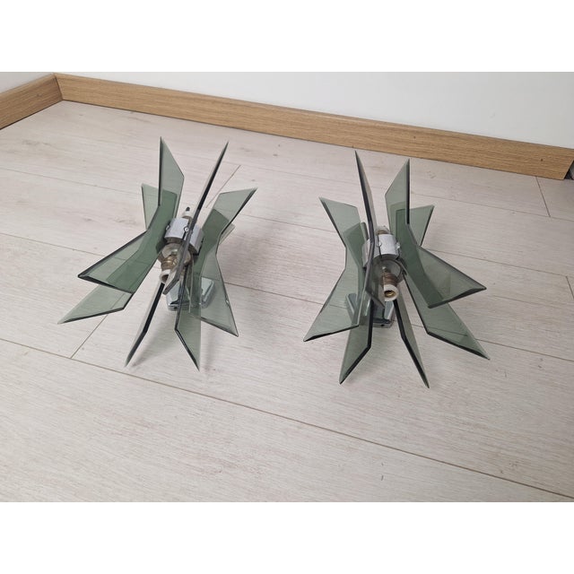 Vintage Wall Lamps in Chromed Brass and Smoked Glass by Gino Paroldo for Dino Dei, 1960s, Set of 2 For Sale - Image 13 of 13