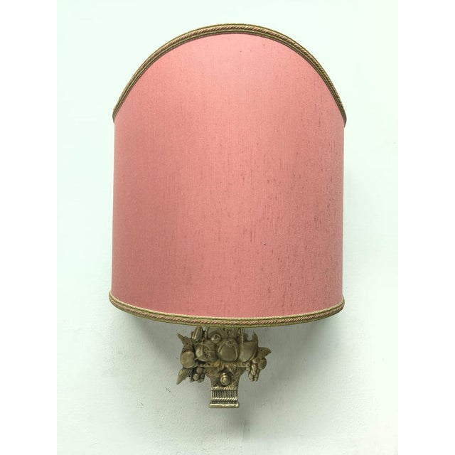 Fabric Fan Lampshade with Cast Fruit Decoration, 1950s For Sale - Image 10 of 11