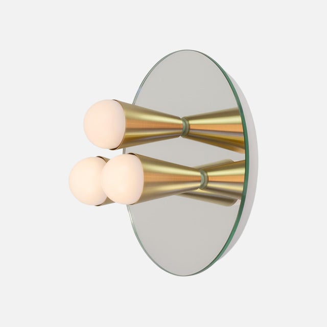 Contemporary Echo 3 Sconce, Brushed Brass & Mirrored Glass, by Souda For Sale - Image 3 of 6