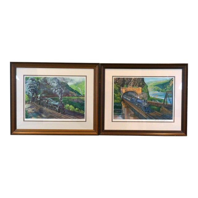 2 Theodore Xaras Locomotive Collotype Print Harpers Ferry Horseshoe Curve Train For Sale