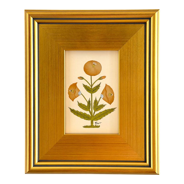 Original Hand-Painted Brown Motif Painting, Framed For Sale