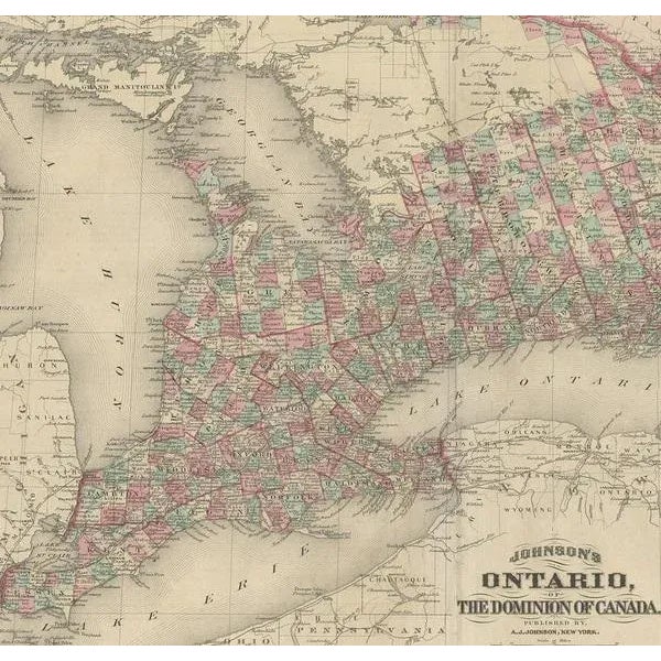 Antique Map of Ontario with Inset Map of the Niagara River by Johnson, 1872 For Sale - Image 3 of 6