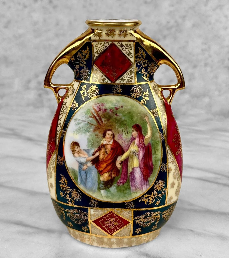 Antique Austrian Art Nouveau Porcelain Figural Double Handle Vase