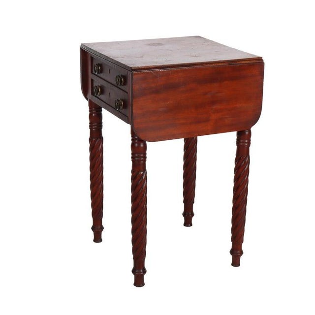 Sheraton Mahogany 2 Drawer Drop Leaf Stand With Rope Twist Carved Legs C1830 For Sale - Image 15 of 16
