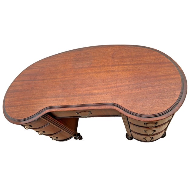 Wood Antique Victorian Desk Kidney Shaped Vanity Seven Dovetail Drawers Mahogany For Sale - Image 7 of 13