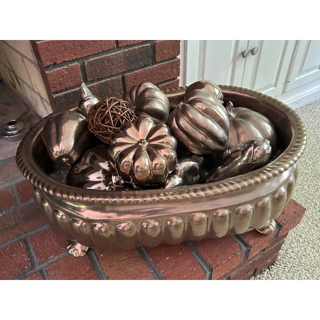 Large Antique French Silver-Finished Repoussé Jardiniere – 23" – Pumpkins & Gourds Motif For Sale - Image 4 of 6