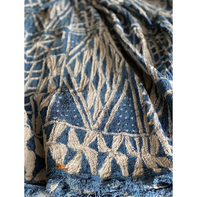 Mid 20th Century Vintage Collectible African Bamileke Ndop Indigo Denim Throw 90”Lx 47”w | No. 75 For Sale - Image 5 of 7