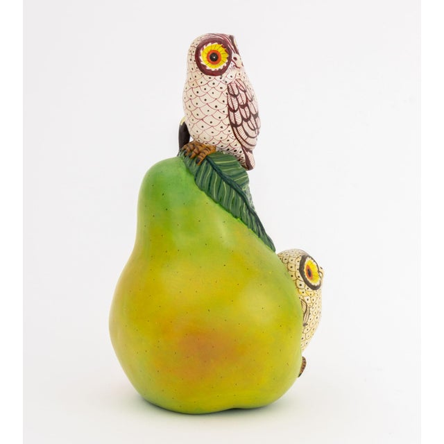 Light Green Sergio Bustamante Owls in a Pear Sculpture, 1984 For Sale - Image 8 of 9