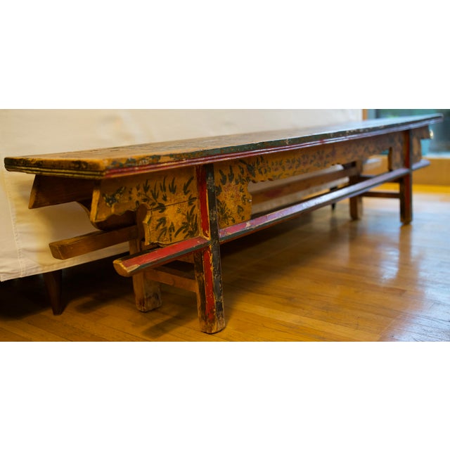 Antique Chinese Hand-Painted Elm Bench For Sale - Image 9 of 10