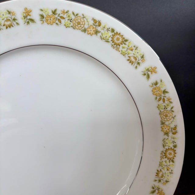 Vintage Towne House "Spring" 3094 Dinner Platter • Yellow Floral Band & Silver Trim • 12 1/4” For Sale - Image 4 of 8