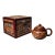 Vintage Yixing Zisha Teapot With Box – Hand-Painted Gilt Landscape Teapot For Sale