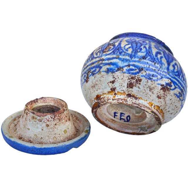 Ceramic Early 20th Century Handcrafted Moroccan Blue-Patterned Ceramic Ashtray For Sale - Image 7 of 7