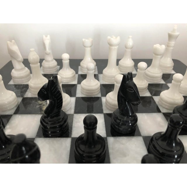 Black Vintage White and Black Volterra Marble Chess Board, 1950s For Sale - Image 8 of 14