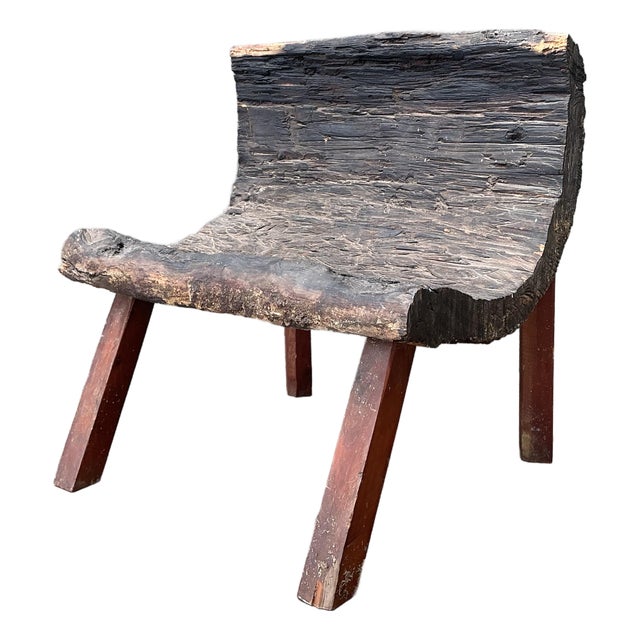 Vintage Primitive Wood Slab Chair For Sale